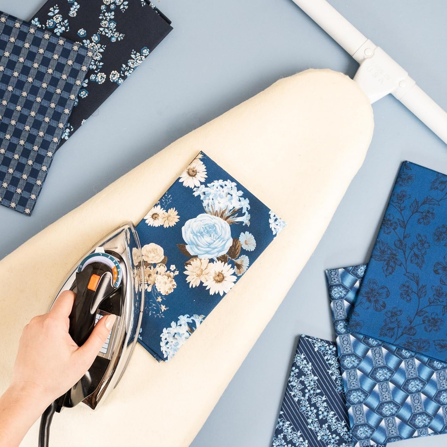 Aqua Blue & Cream Wool Ironing Board Cover - Non-Slip & Adjustable Design