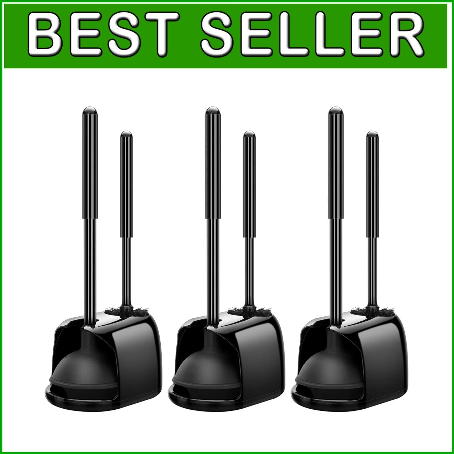 Durable Toilet Cleaning Set with Long Handle Brush and Suction Plunger - Black