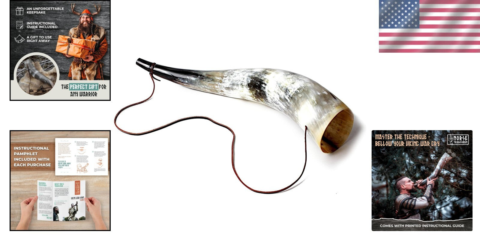 Crafted XXL Viking War Horn - Deep Sound & Illustrated Blowing Guide Included