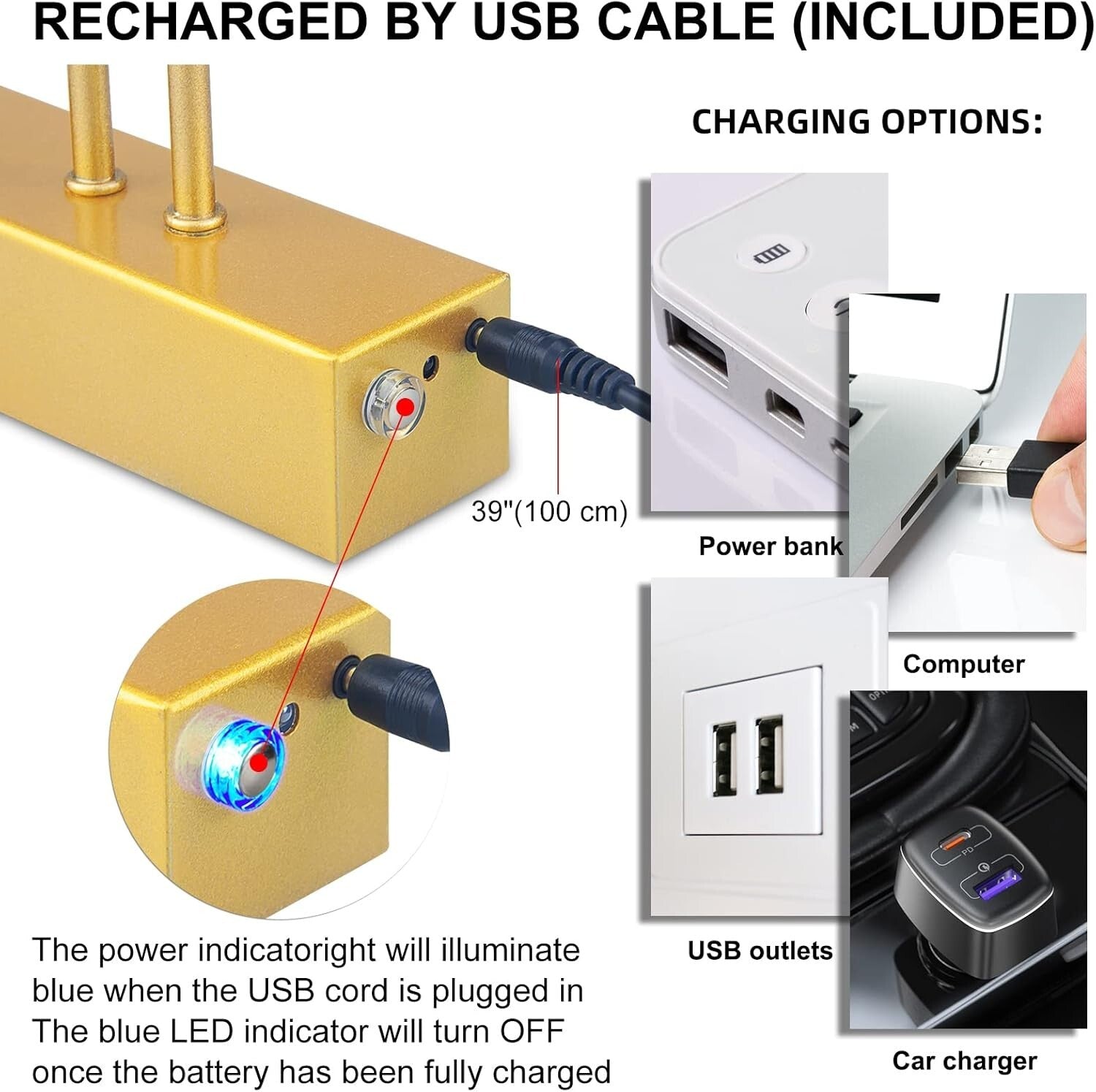 Battery-Powered 20” Gold Picture Light with Auto-Off Timer & Remote Control
