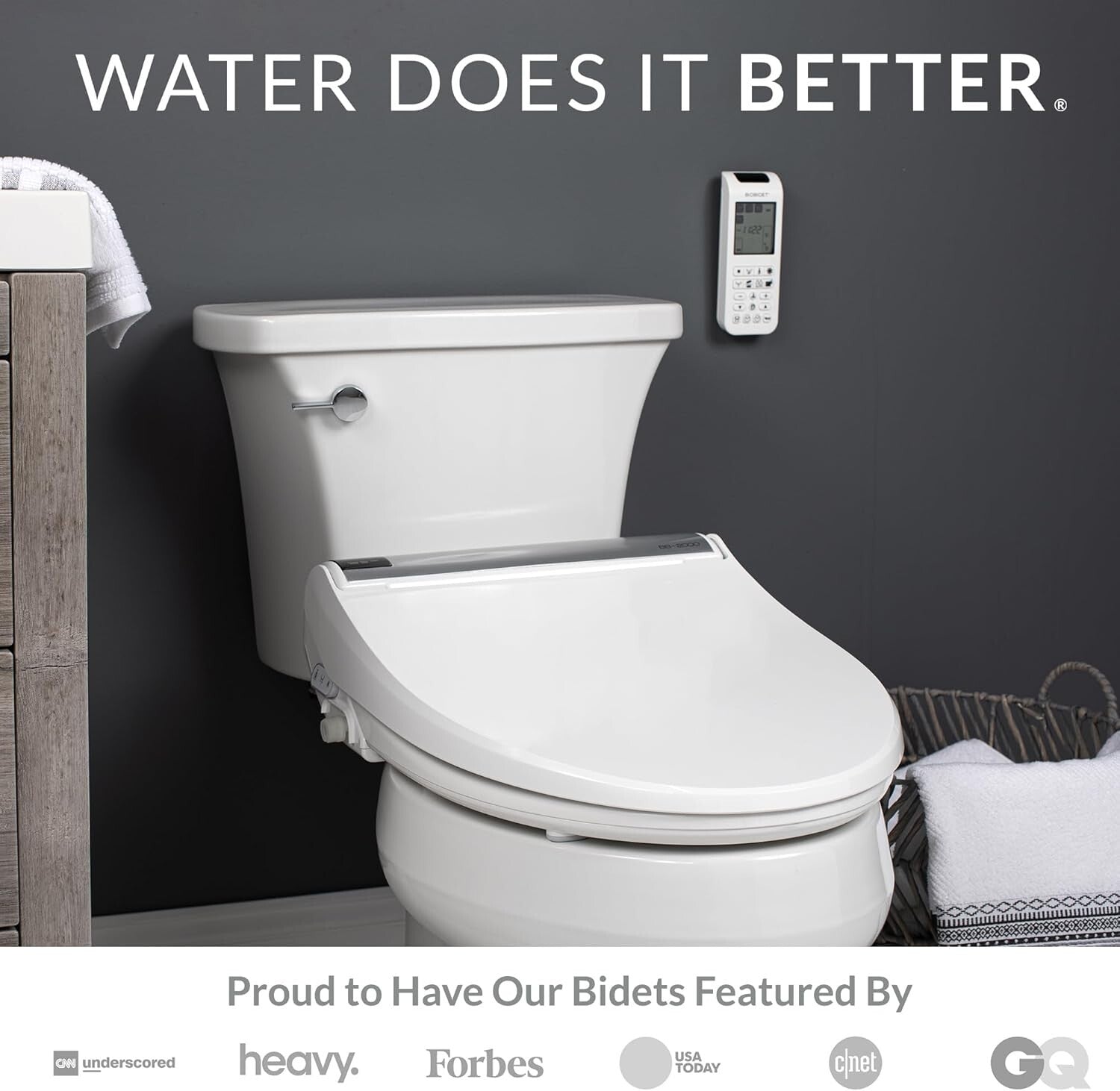 Bliss Electric Bidet Toilet Seat - Warm Water, Adjustable Dryer, Elongated White