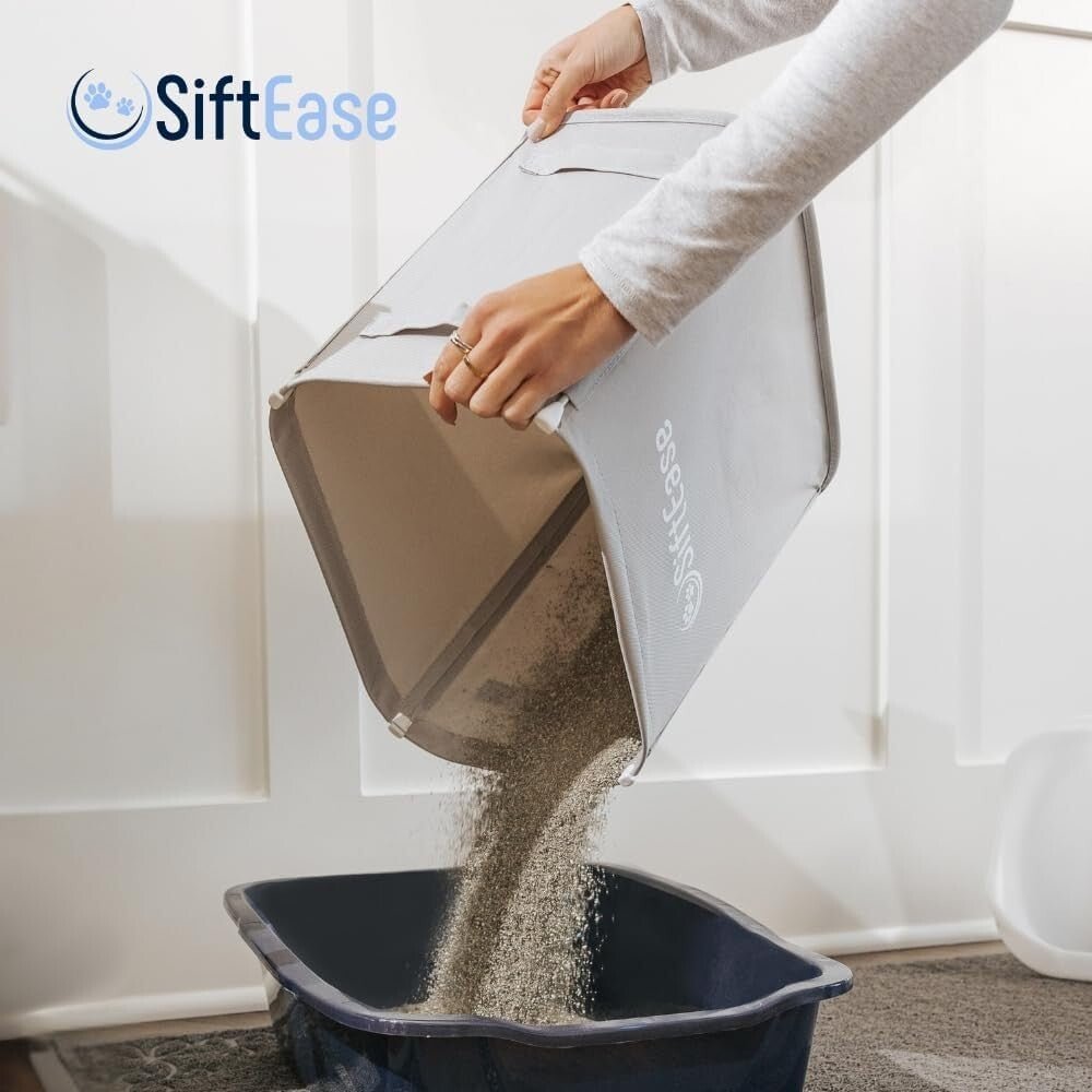 Light Grey Cat Litter Sifter - SiftEase with Deep Basket for Multi-Cat Homes