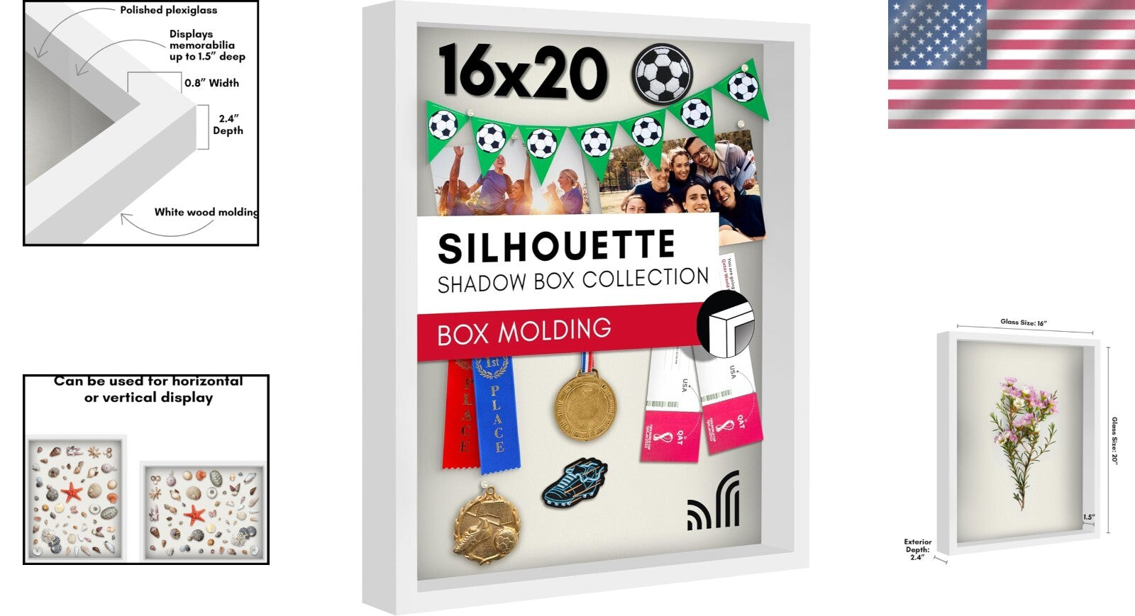 Elegant 16x20 Shadow Box Frame - Tabletop & Wall Display, White Felt Back