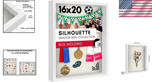 Elegant 16x20 Shadow Box Frame - Tabletop & Wall Display, White Felt Back