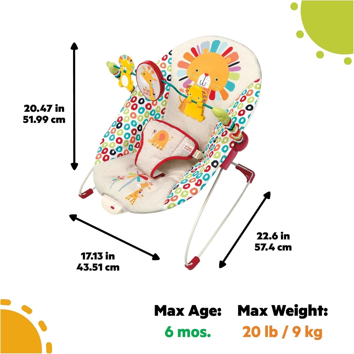 Portable Baby Bouncer with Soothing Vibrations & Toy Bar - Playful Pinwheels