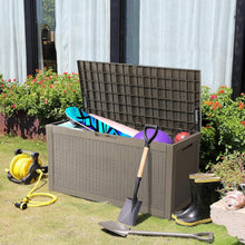 Load image into Gallery viewer, Versatile 100-Gallon Taupe Deck Box for Patio, Pools, and Garden Accessories