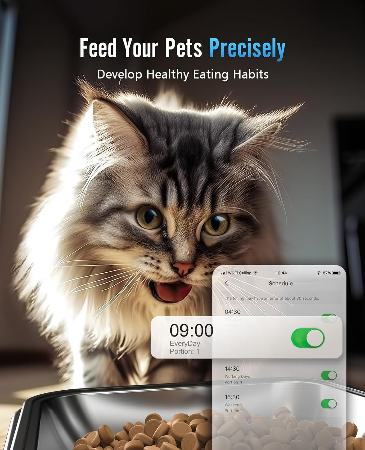 Multi-Pet Automatic Cat Food Dispenser - 5G Wi-Fi, Easy to Clean, Modern Design