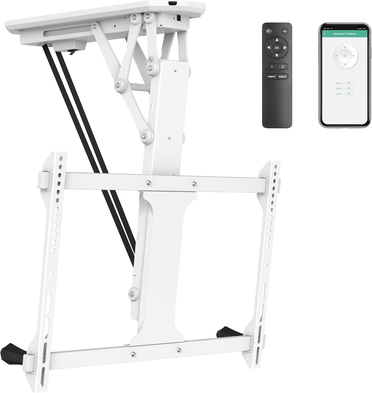 Premium White Electric Ceiling TV Mount - 75 Degree Tilt for 32-70 Inch TVs