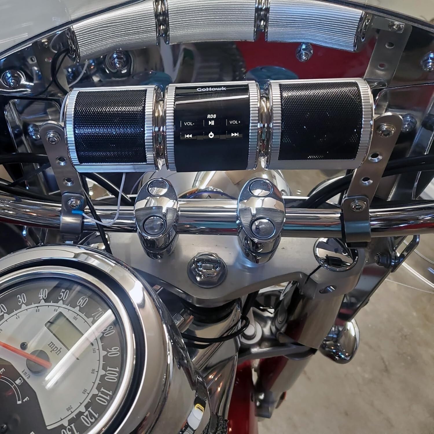 Dual 7/8-1.25 in. Handlebar Bluetooth Speakers with USB & FM for Adventure Bikes