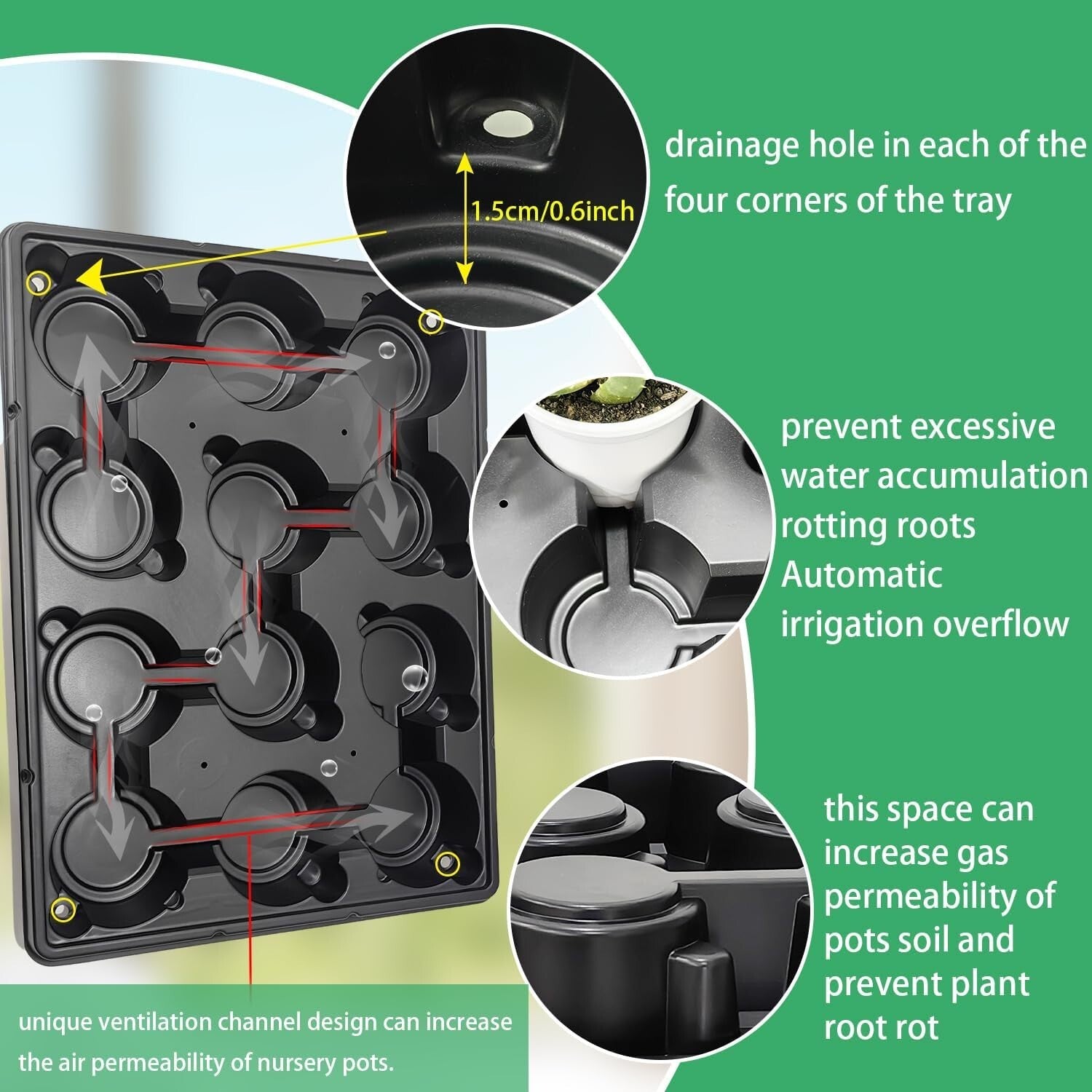 10-Pack 4-Inch Nursery Pot Trays - Durable Black Seedling Carriers with Drainage