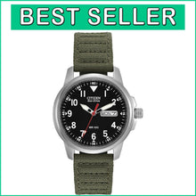 Load image into Gallery viewer, Stylish Eco-Drive Garrison Field Watch - Luminous Dial &amp; Olive Nylon Strap