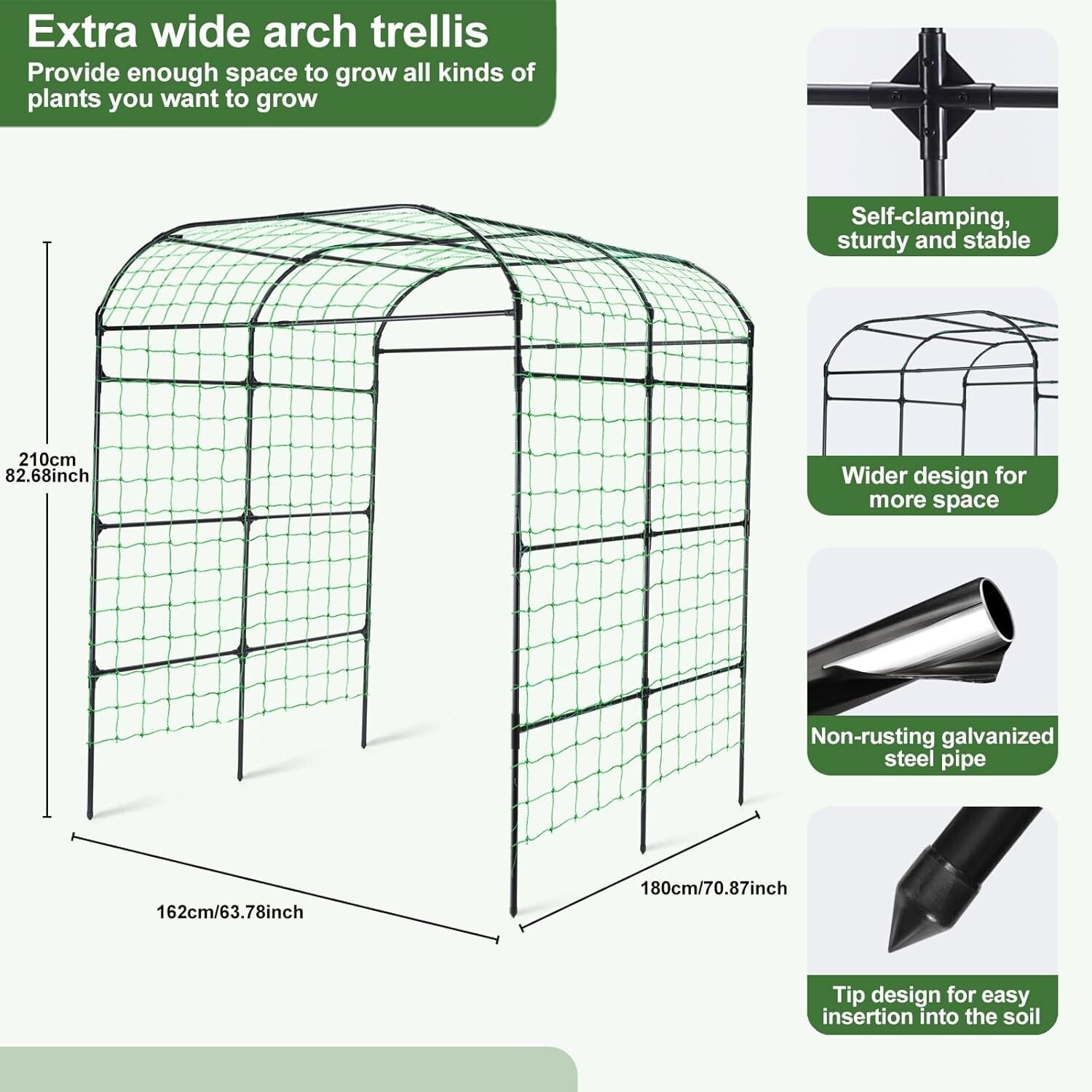 Durable Metal Arbor Trellis with Netting for Vertical Gardening & Plant Support