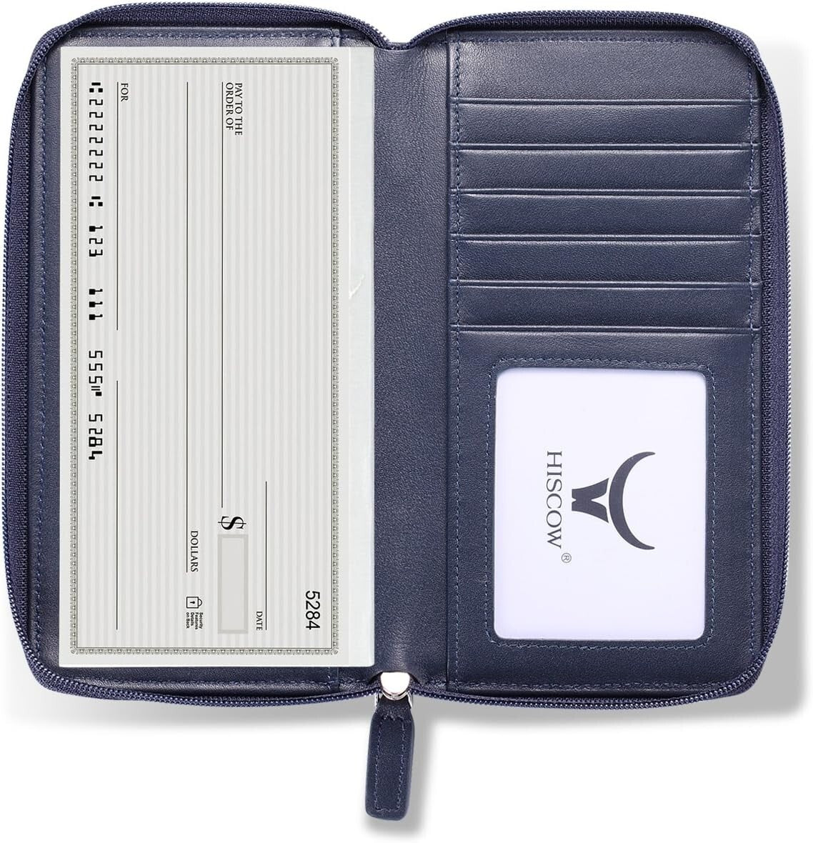 Luxurious Italian Calfskin Zippered Checkbook Cover & Card Holder in Dark Blue