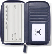 Load image into Gallery viewer, Luxurious Italian Calfskin Zippered Checkbook Cover &amp; Card Holder in Dark Blue