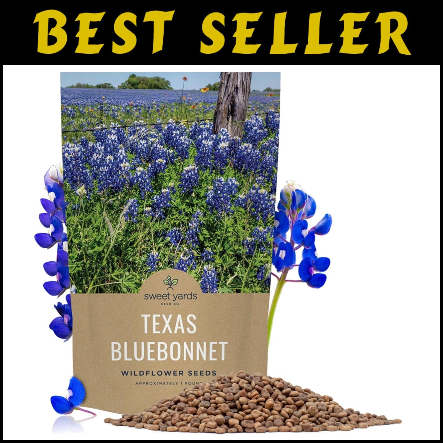 Guaranteed Growth 1 lb Texas Bluebonnet Wildflower Seeds - Perfect Garden Gift
