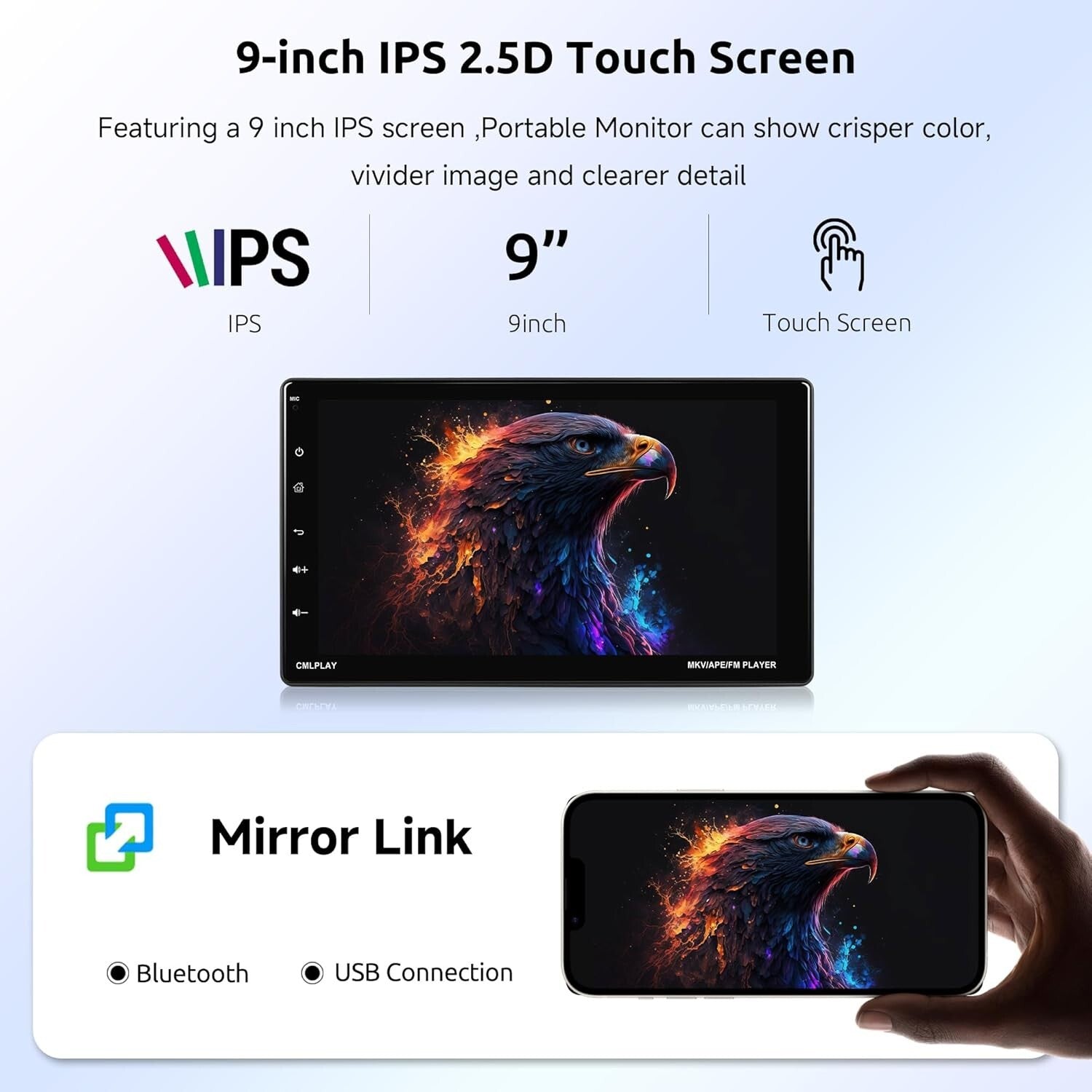 Detachable Touchscreen Car Multimedia Player with Bluetooth & Backup Camera