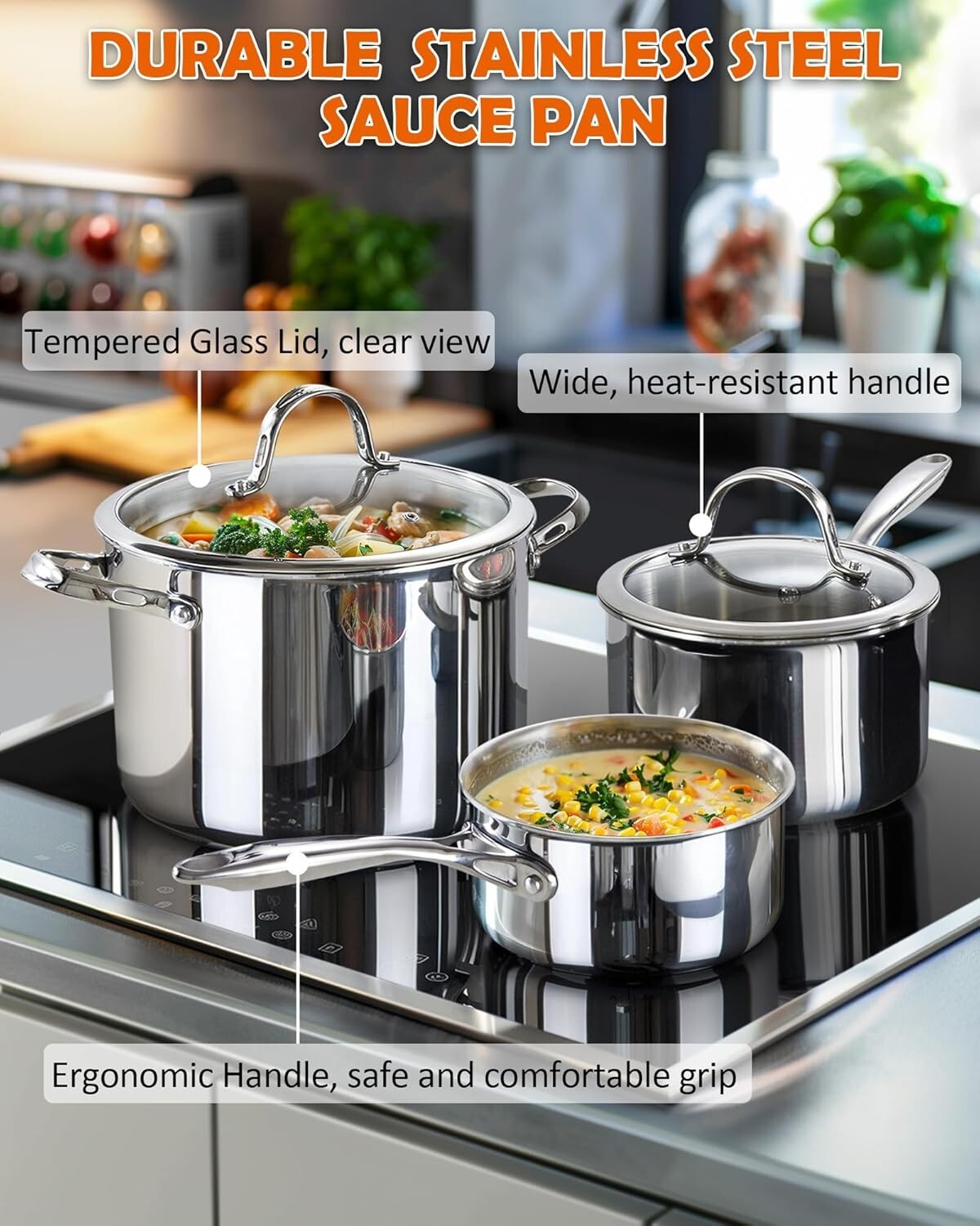 Elegant 1.5-Quart Stainless Steel Saucepan with Lid - Multi-Ply Clad Design