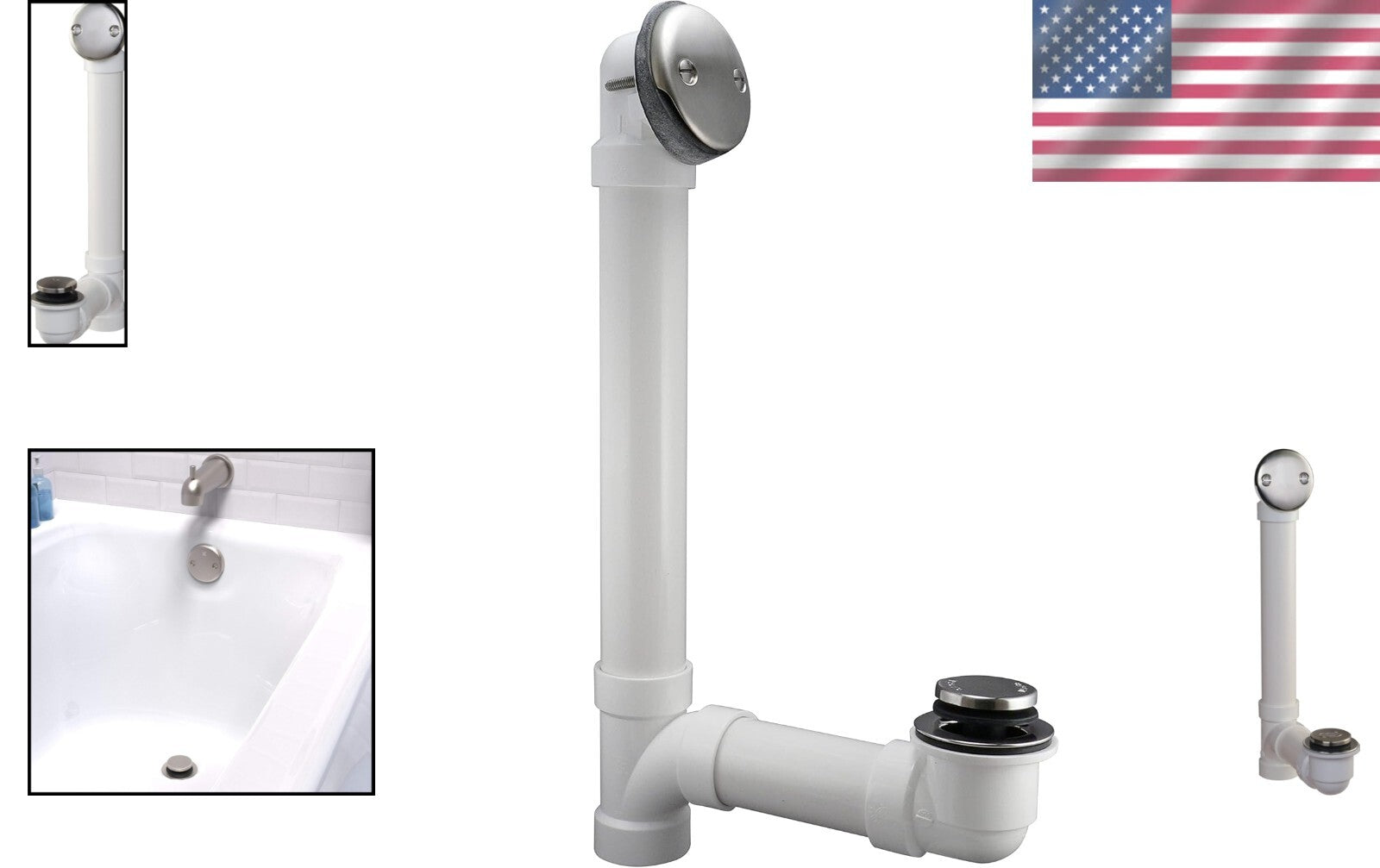 Tarnish-Free Brushed Nickel Bath Drain with PVC Tubing for Easy Installation
