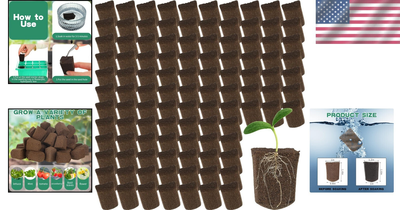 Rectangular Hydroponic Seed Starter Pods - 200 Peat Sponges for Optimal Growth