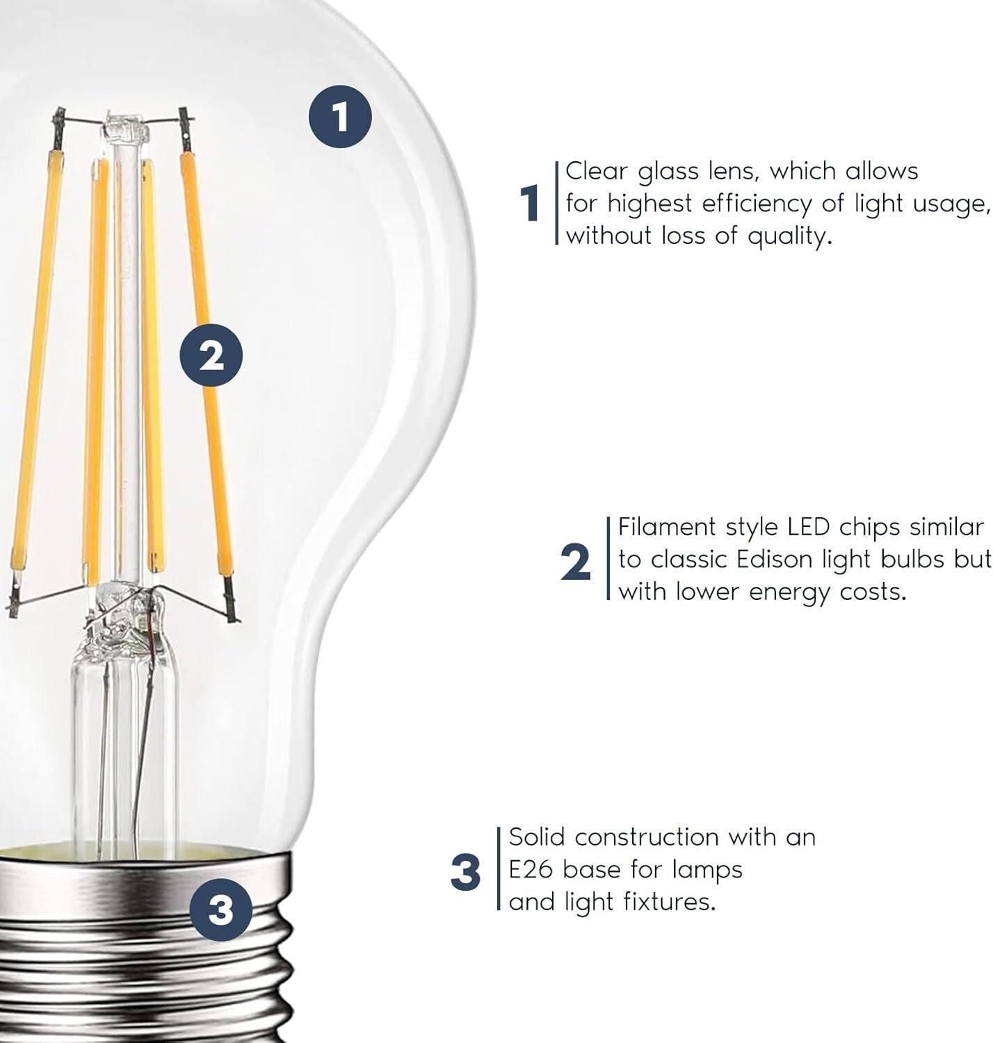 Dimmable Vintage Edison LED Bulbs 60W Equivalent, Soft White Lighting, Pack of 6