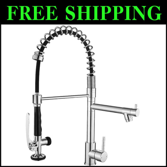 Heavy-Duty Chrome Single Handle Kitchen Faucet with High Arc & Pull Down Sprayer
