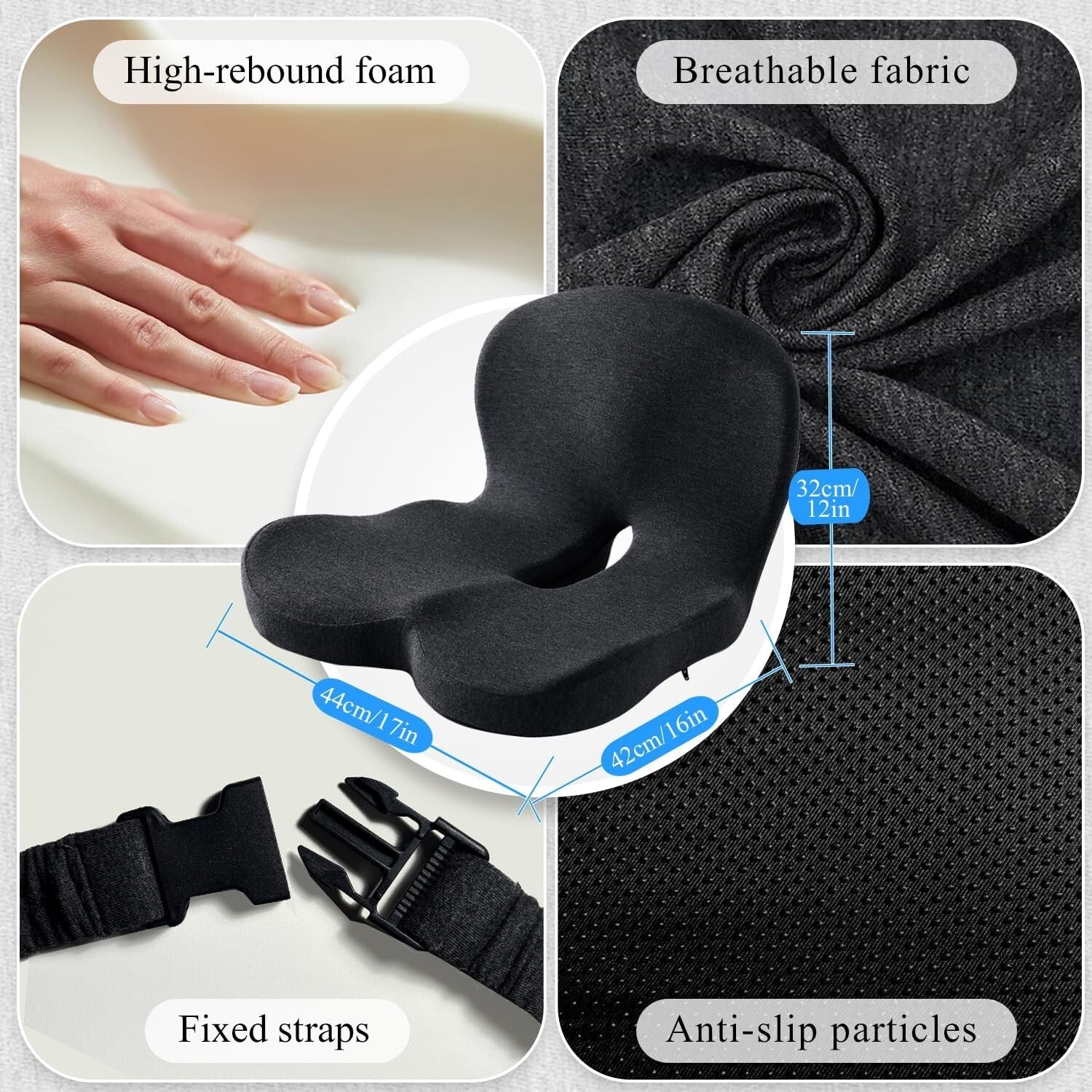 Adjustable Dark Gray Seat Cushion for Truck Drivers – Sciatica Relief & Comfort