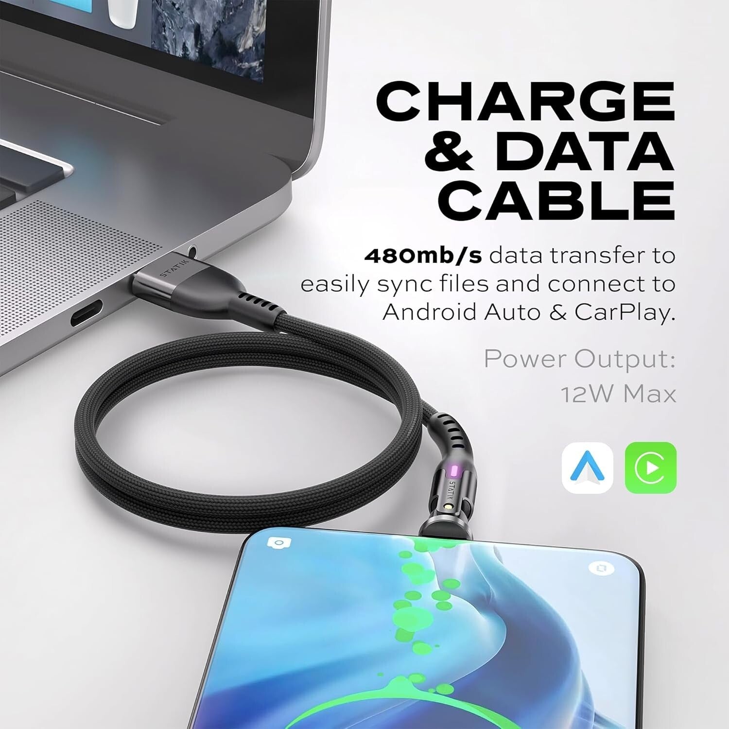 Durable Nylon Braided USB-C Charger 90° Right Angle with LED Indicator, 3-Pack