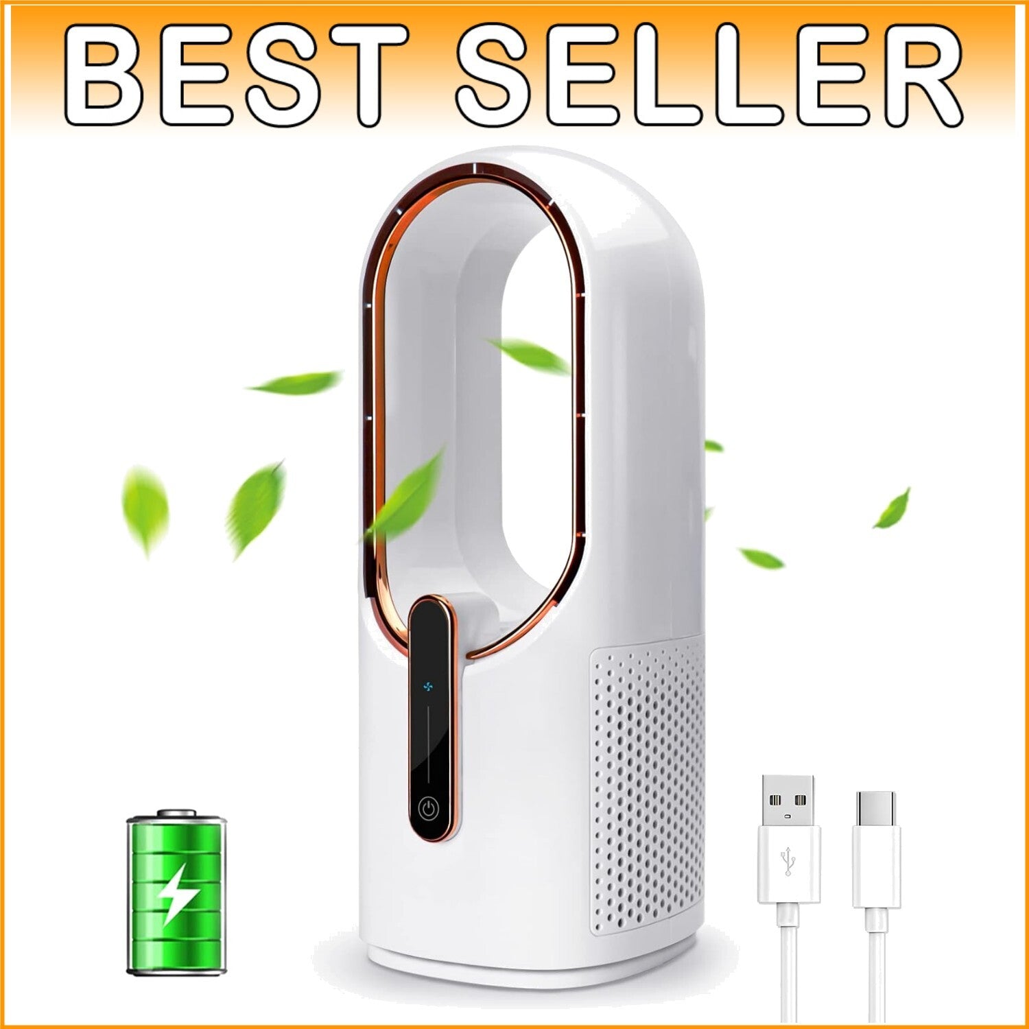 11.8 Inch Sleek Bladeless Portable Fan with Touch Control & 3 Speed Settings