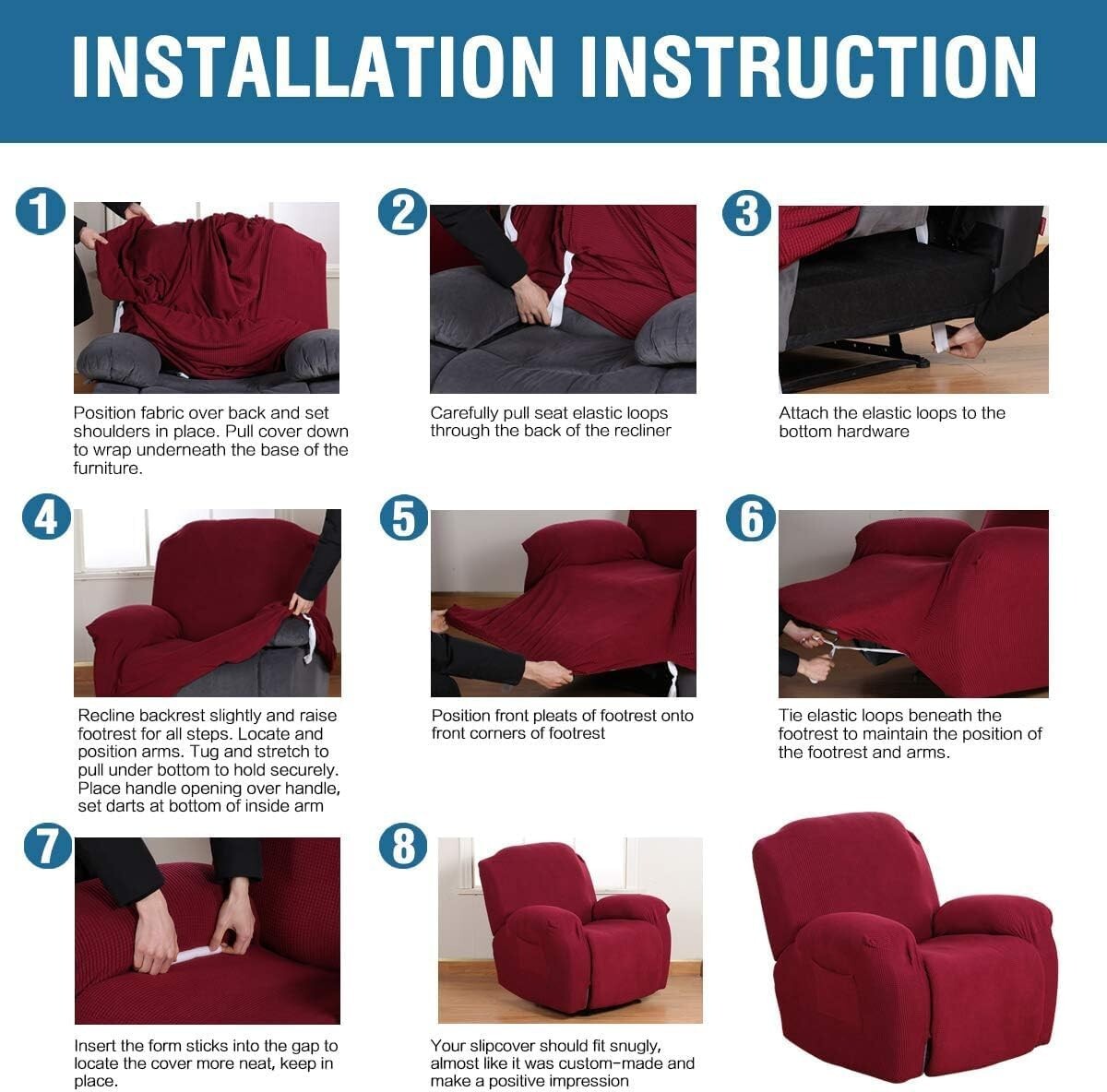 Non-Slip Burgundy Recliner Cover for Standard & Electric Chairs - 1 Pack