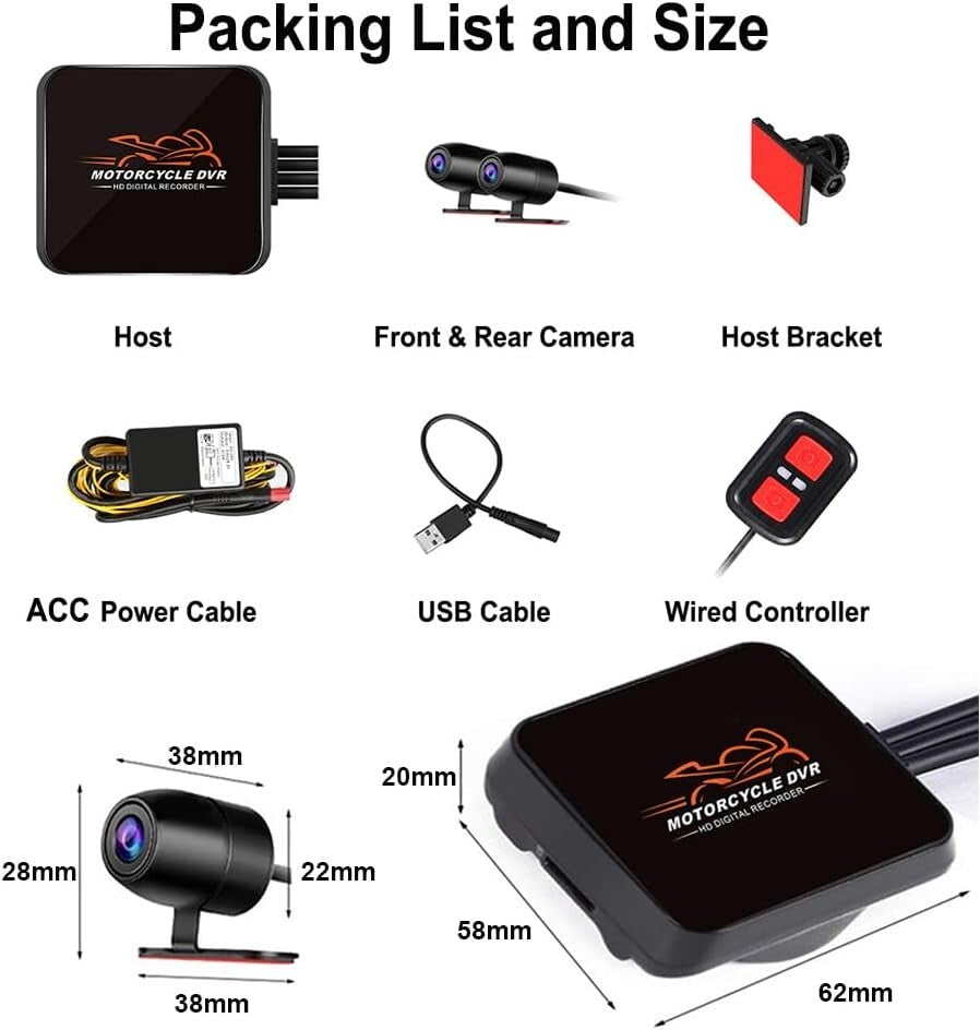 Dual 1080P Motorcycle Dash Cam with Starlight Night Vision & WiFi Connectivity