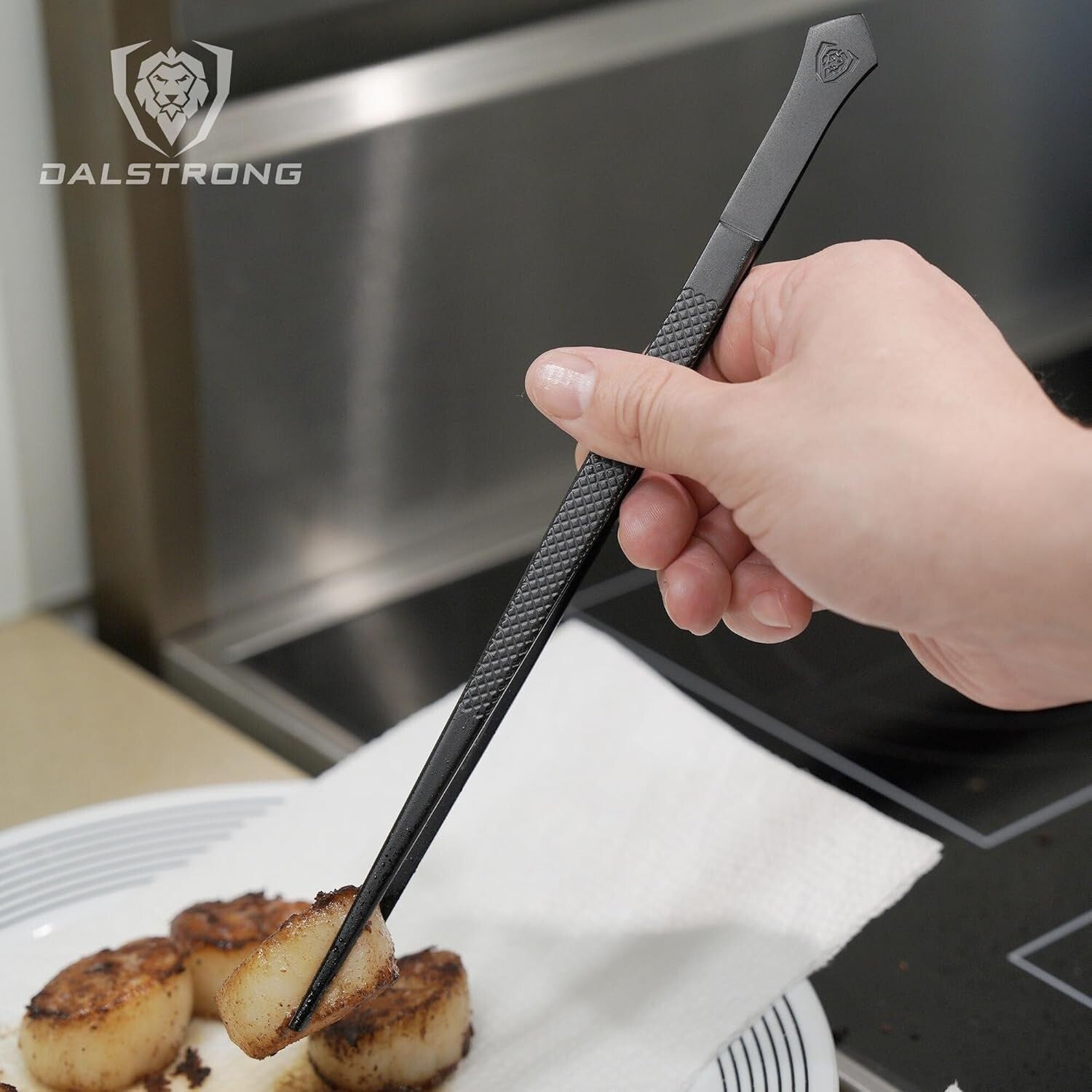 Compact 2-Piece Culinary Tongs Set - Black Titanium & Stainless Steel Tweezers