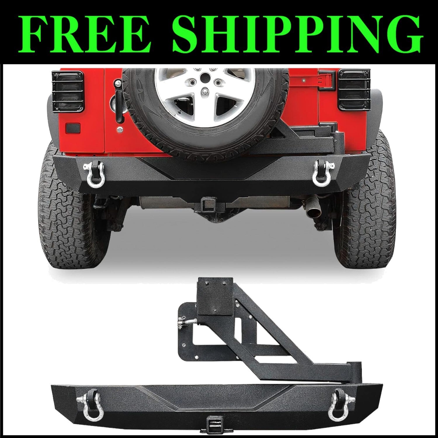 All-in-One Jeep Bumper with Tire Carrier and Hitch Receiver for JK JKU Models