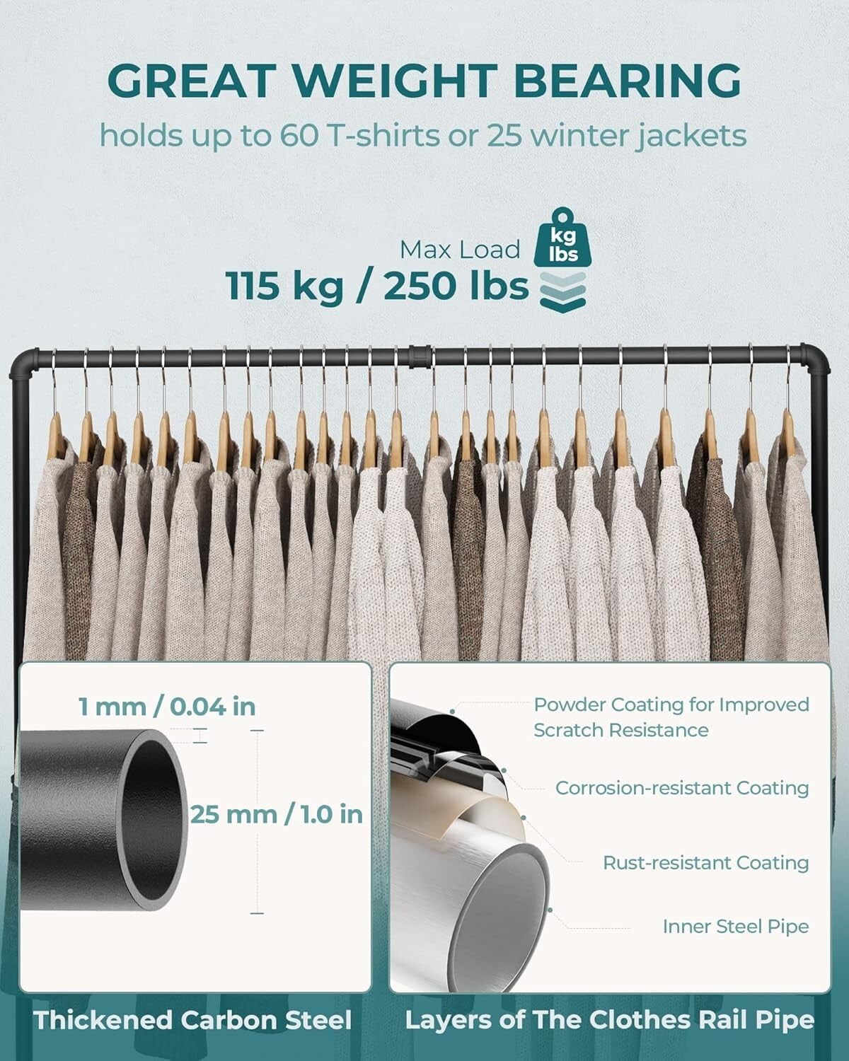 4-Shelf Industrial Pipe Clothes Rack - Effortless Garment Display and Storage