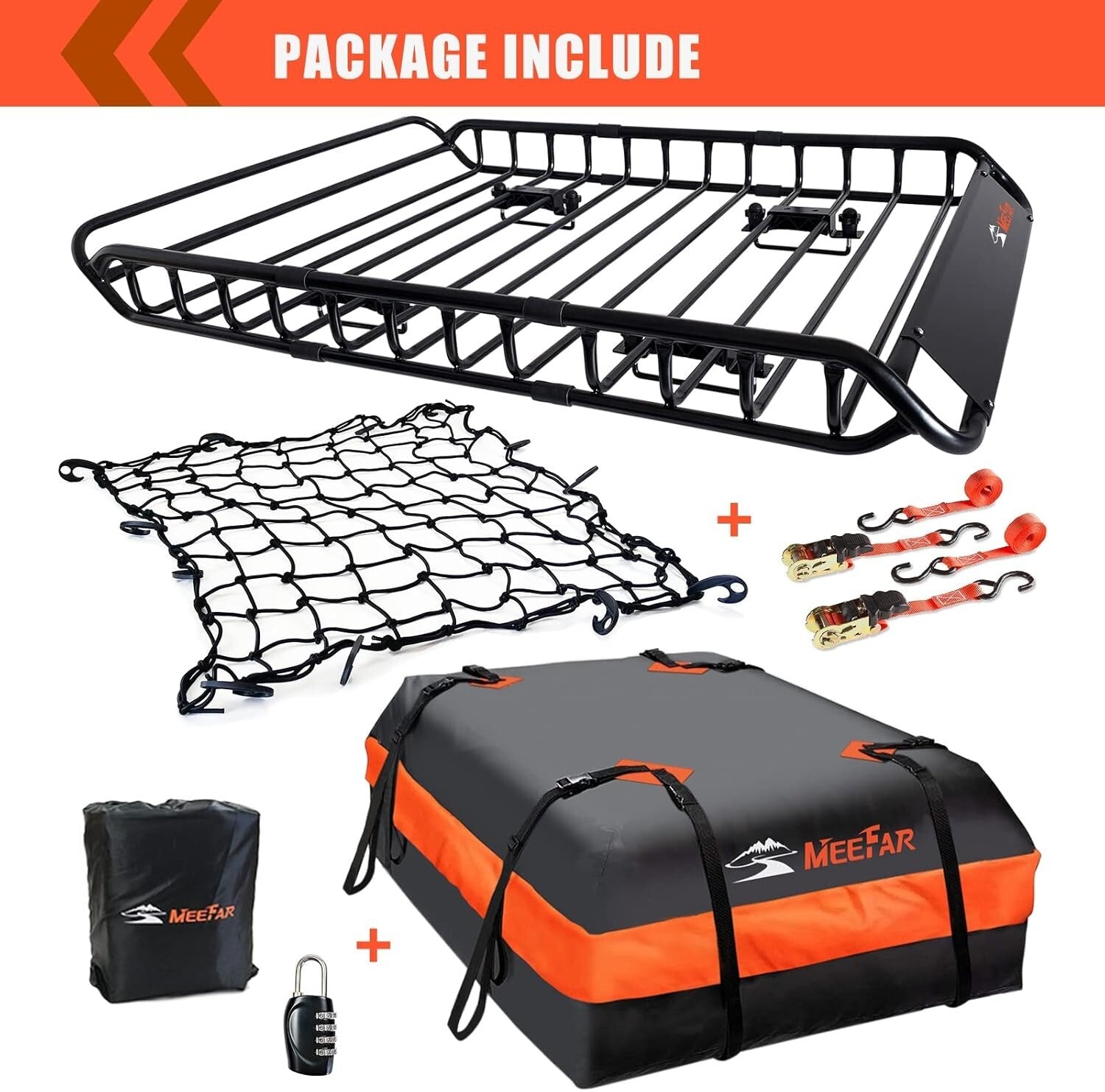 Universal Roof Rack Carrier Basket with Waterproof Bag & Cargo Net - 51" x 36"
