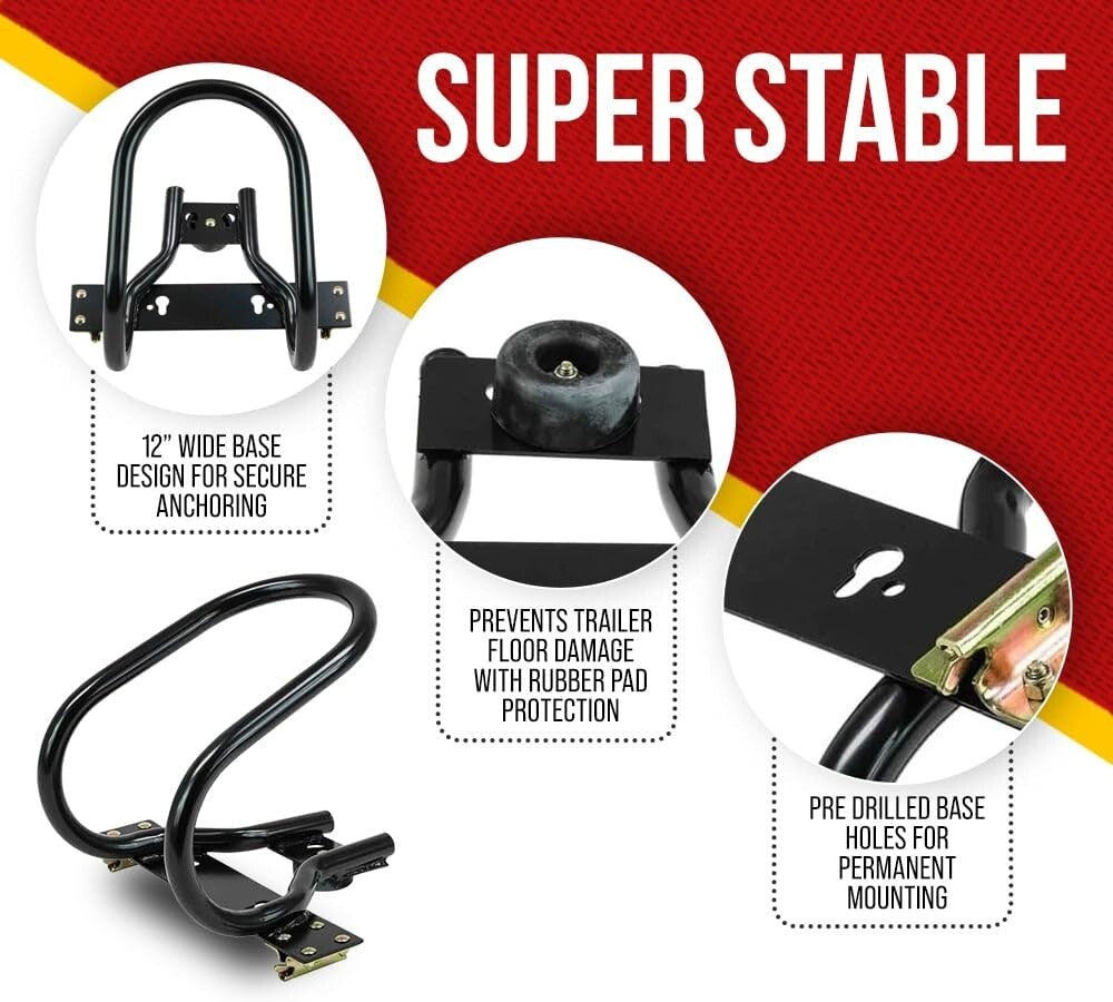 Black Powder Coated 7" Wheel Chock for E-Track - 2 Pack Motorcycle Protection