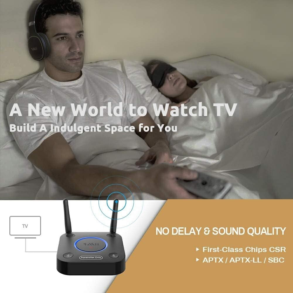 Compact Bluetooth Transmitter for TV - Supports Two Headphones Simultaneously