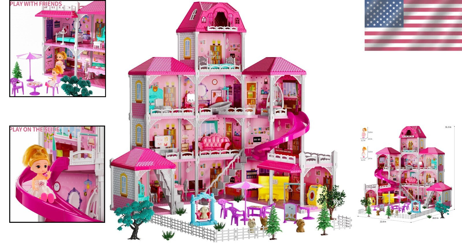 Creative 12-Room Dollhouse Playset with 2 Dolls & Furniture - Ideal Kids Gift