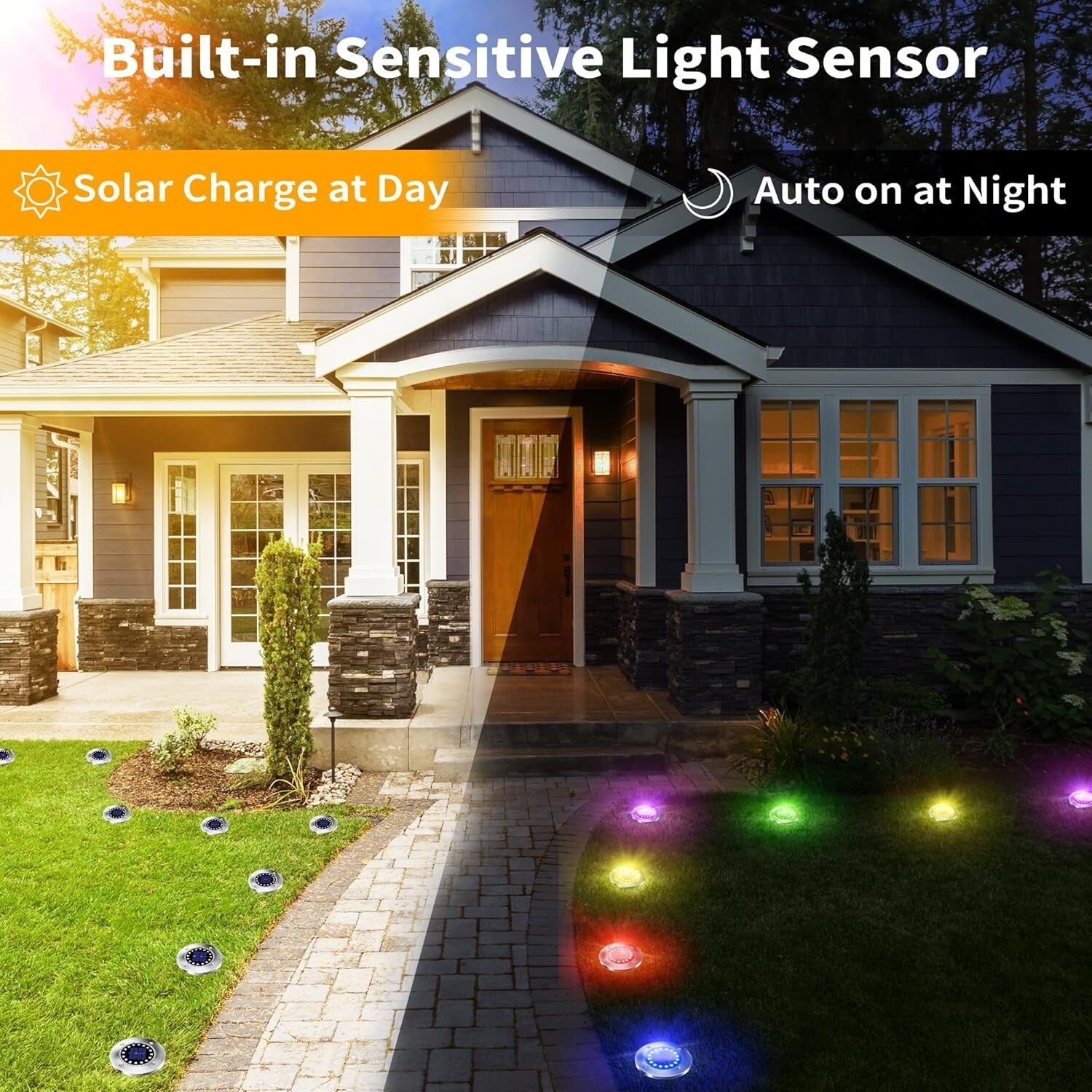Brighten Your Garden with 12 LED Solar Disk Lights - Waterproof & Color Changing