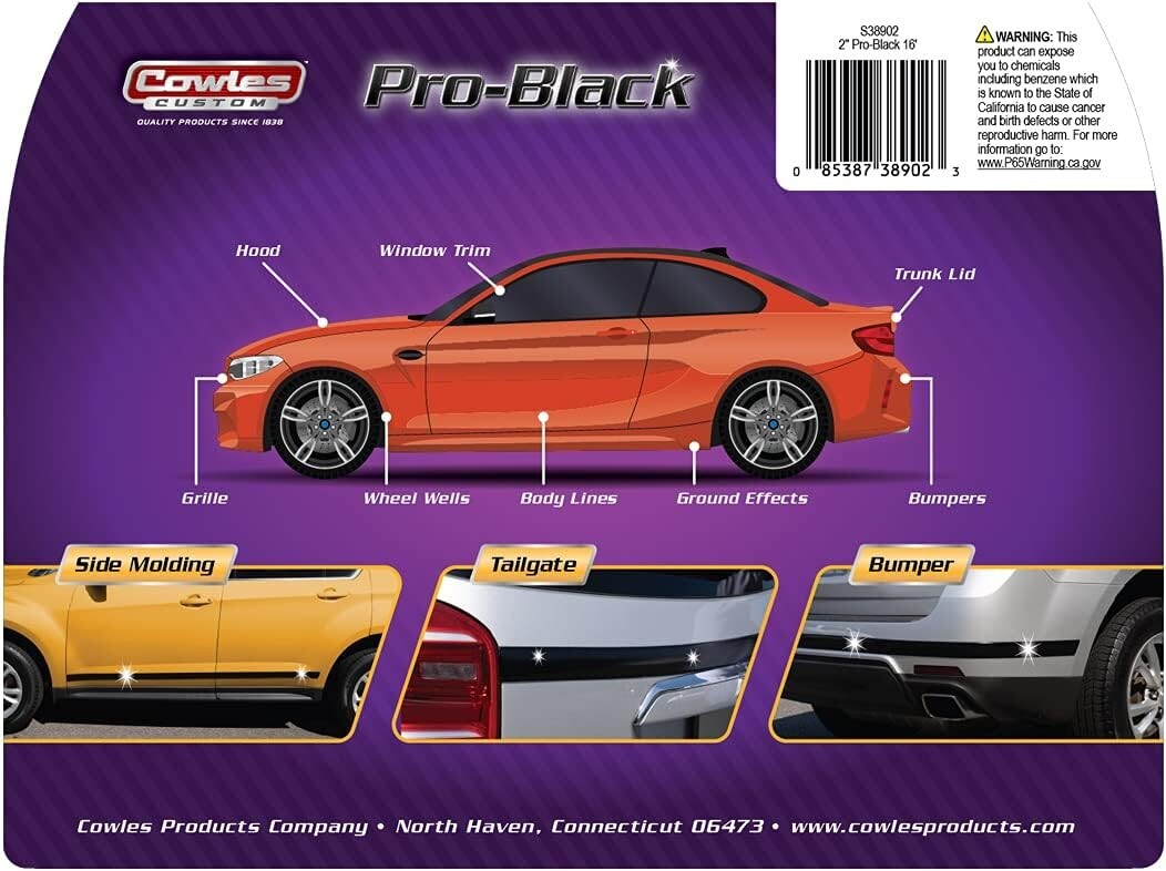 Universal Black Finish Body Molding - 2" x 16 ft, Easy Install & UV Protected