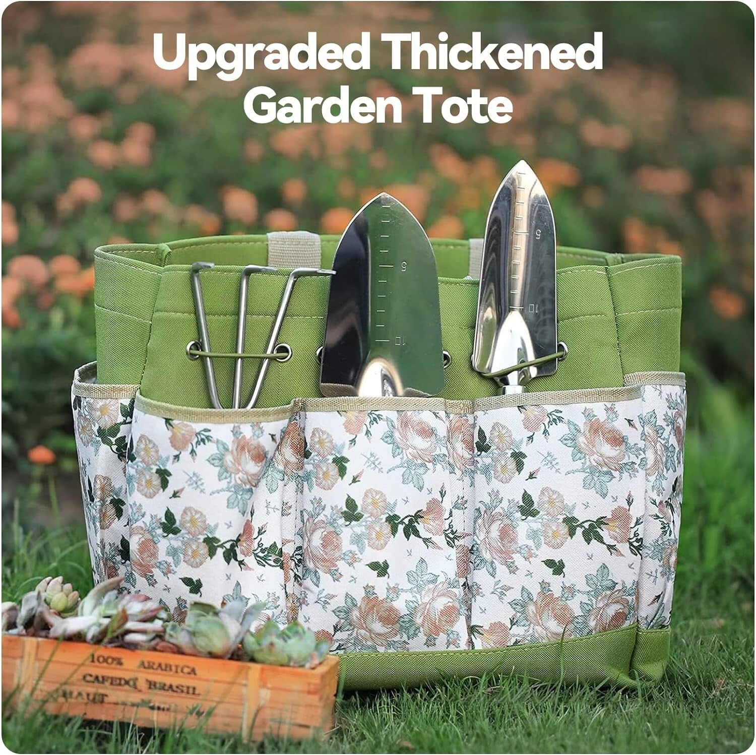 9-Piece Heavy Duty Gardening Tools Set with Floral Organizer Bag - Perfect Gift