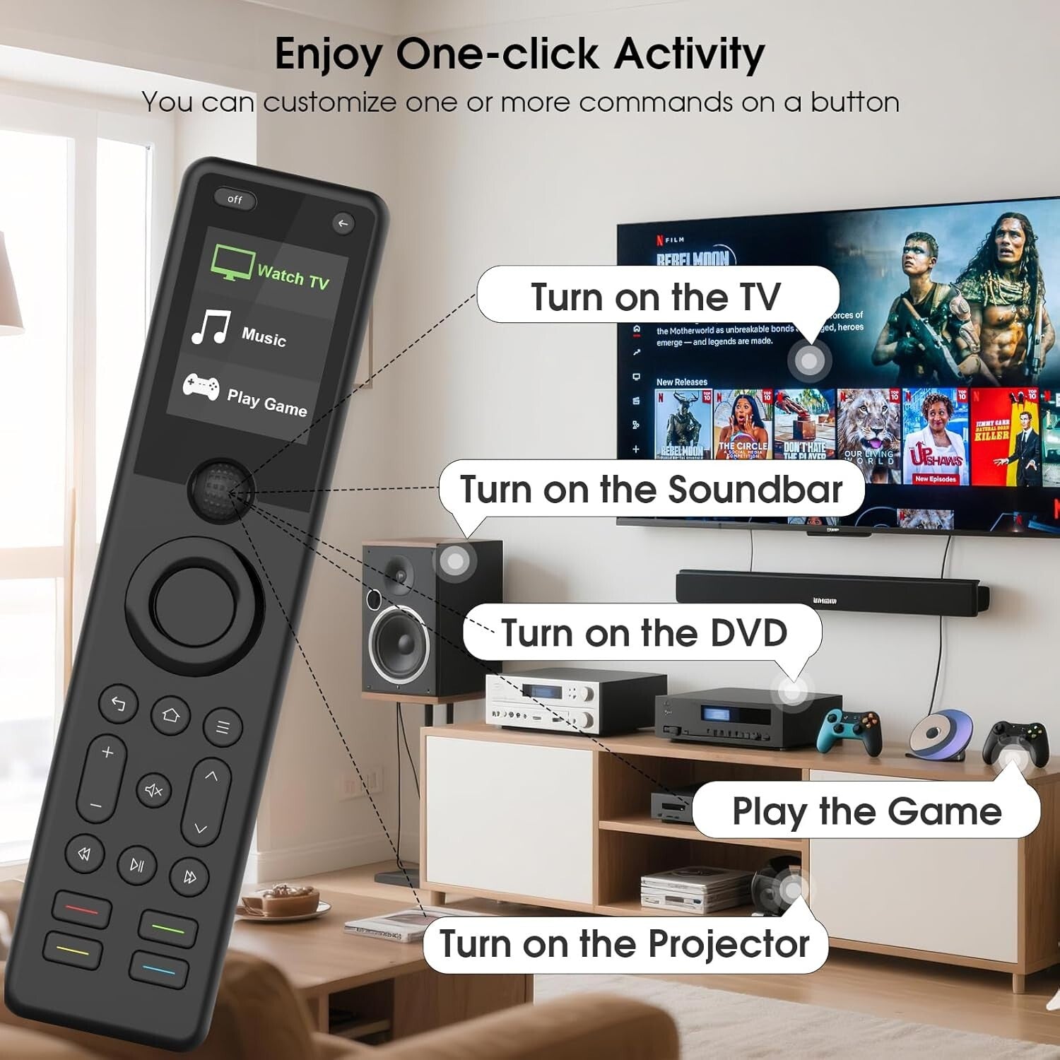 Ergonomic Smart Remote with Backlit Buttons & Hub – Ultimate Home Entertainment