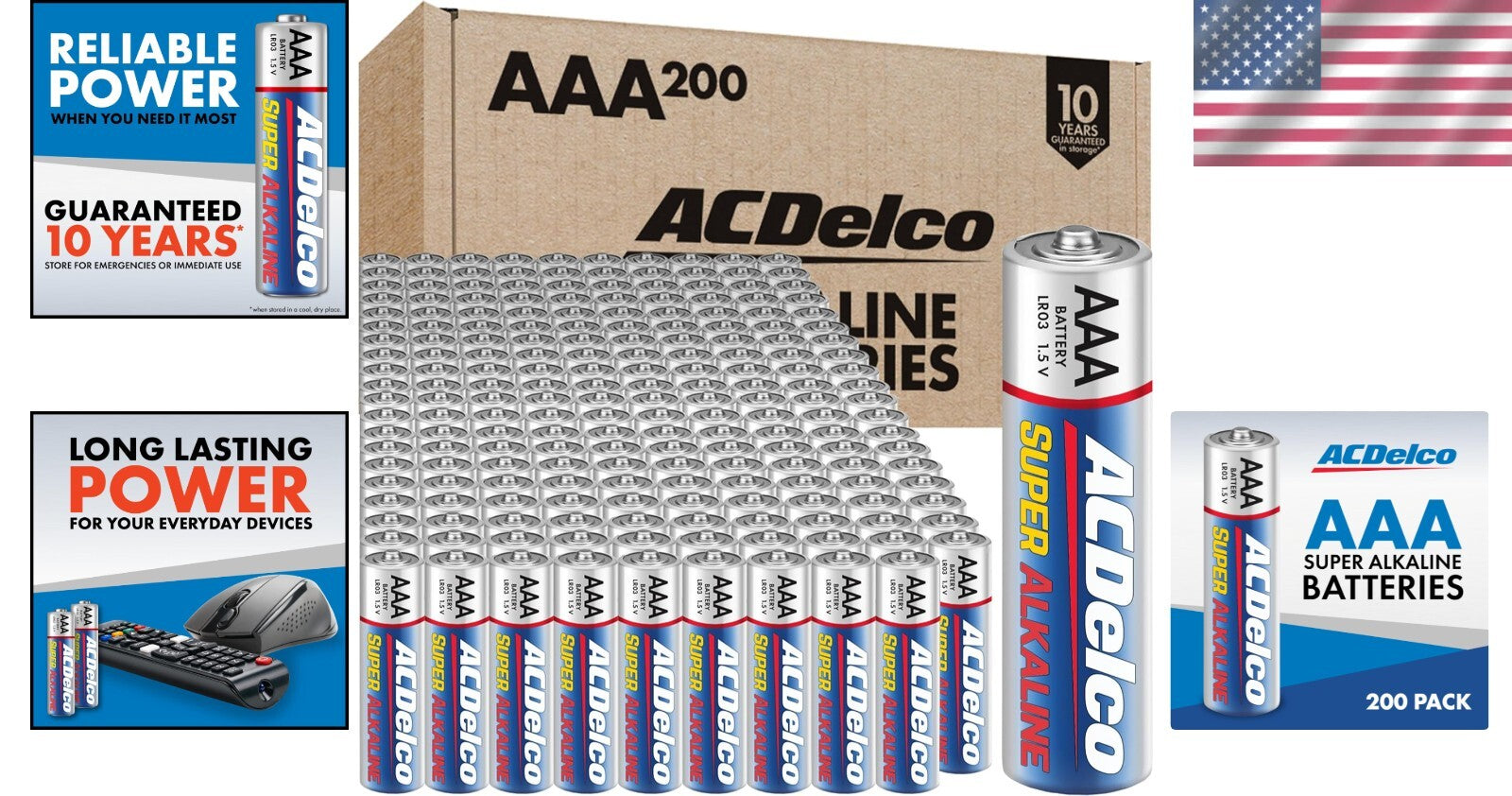 200 AAA Super Alkaline Batteries - ACDelco Reliable Power for Everyday Devices