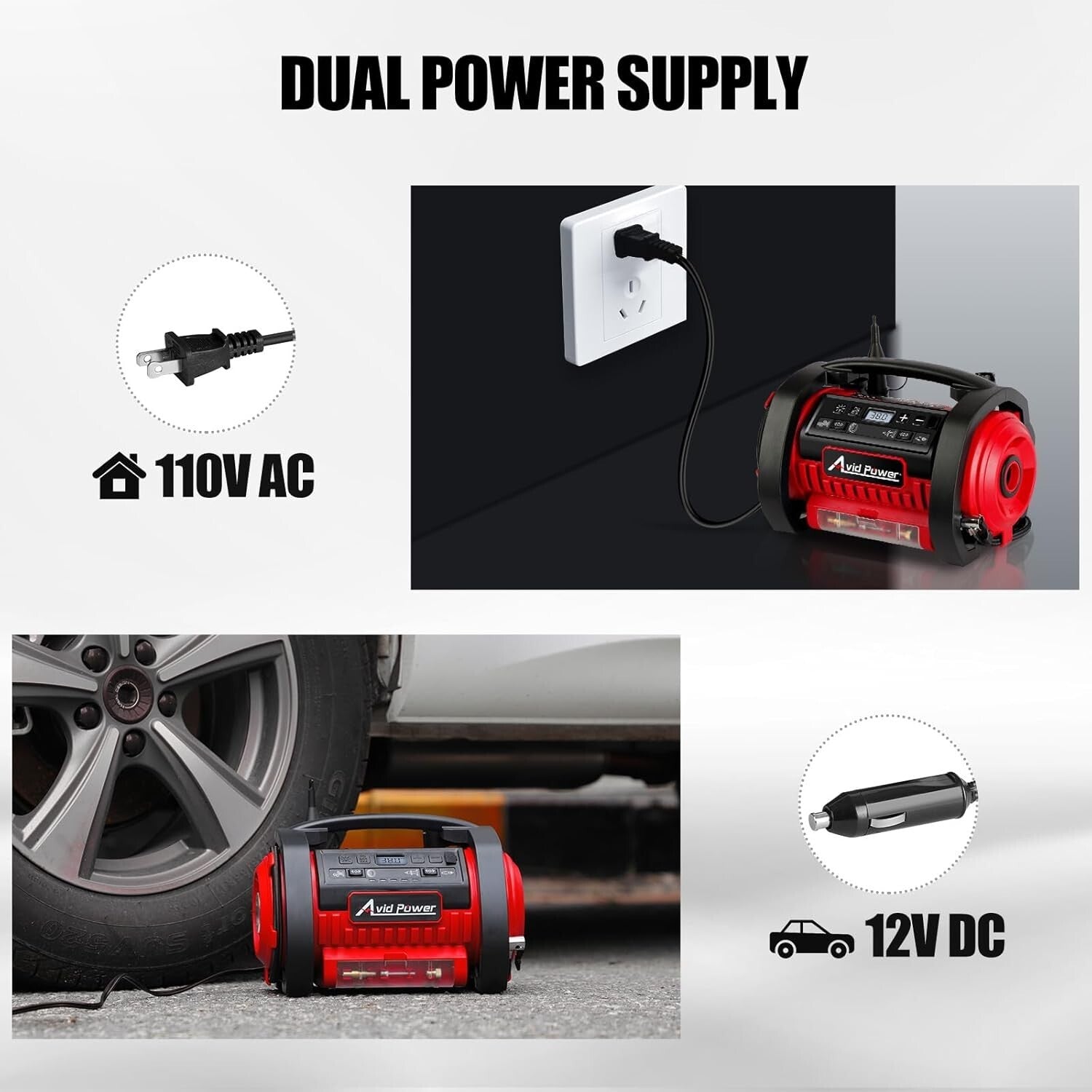 Versatile Air Pump with Digital Display & Dual Power Options, Ideal for Travel
