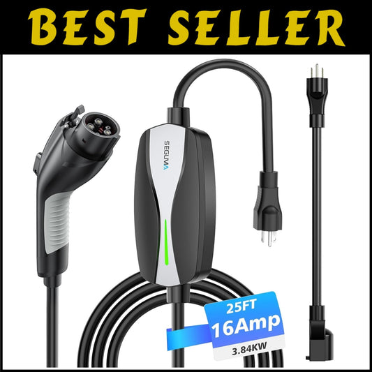 Fast Charging 16A EV Charger, 25FT NEMA 6-20 Plug for Universal Compatibility