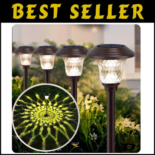Solar Powered 8 Pack Pathway Lights - Durable Metal & Glass, 3 Lighting Modes
