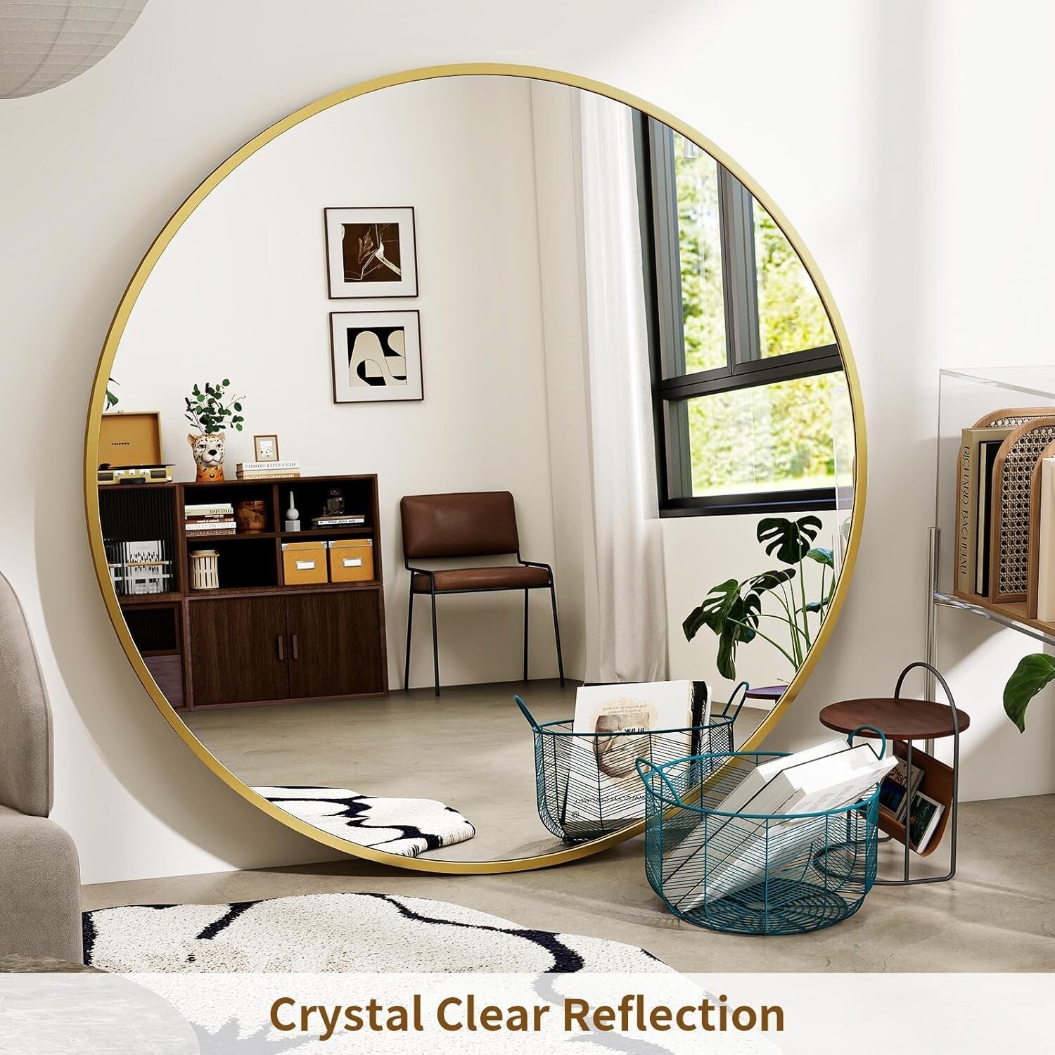 Elegant 48-Inch Round Mirror with Secure Installation for Entryway & Bathroom