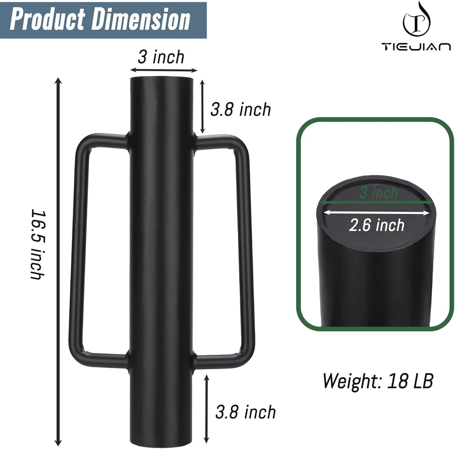 18 LB Heavy Duty Steel Fence Post Driver with Ergonomic Handle - Durable Black