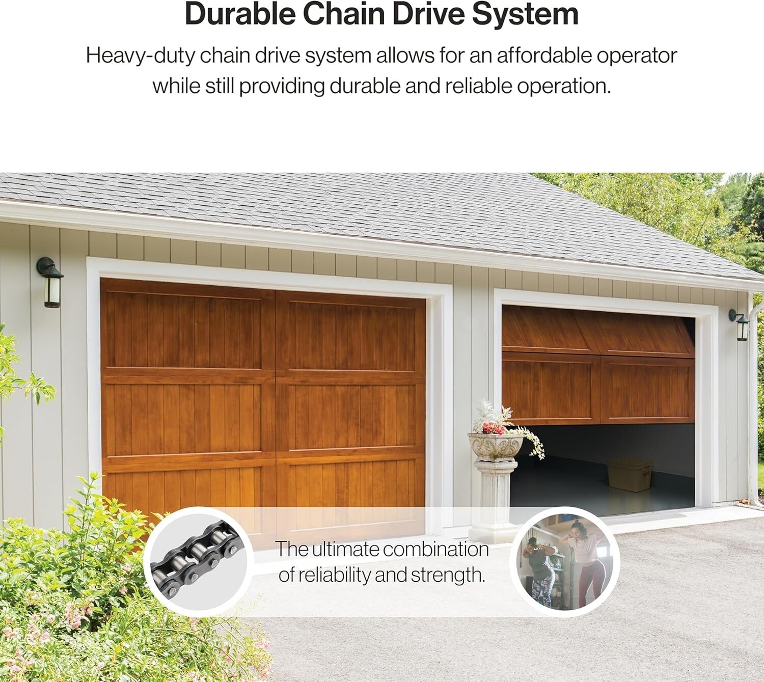 Effortless Installation Chain Drive Garage Door Opener w/Battery Backup, Black