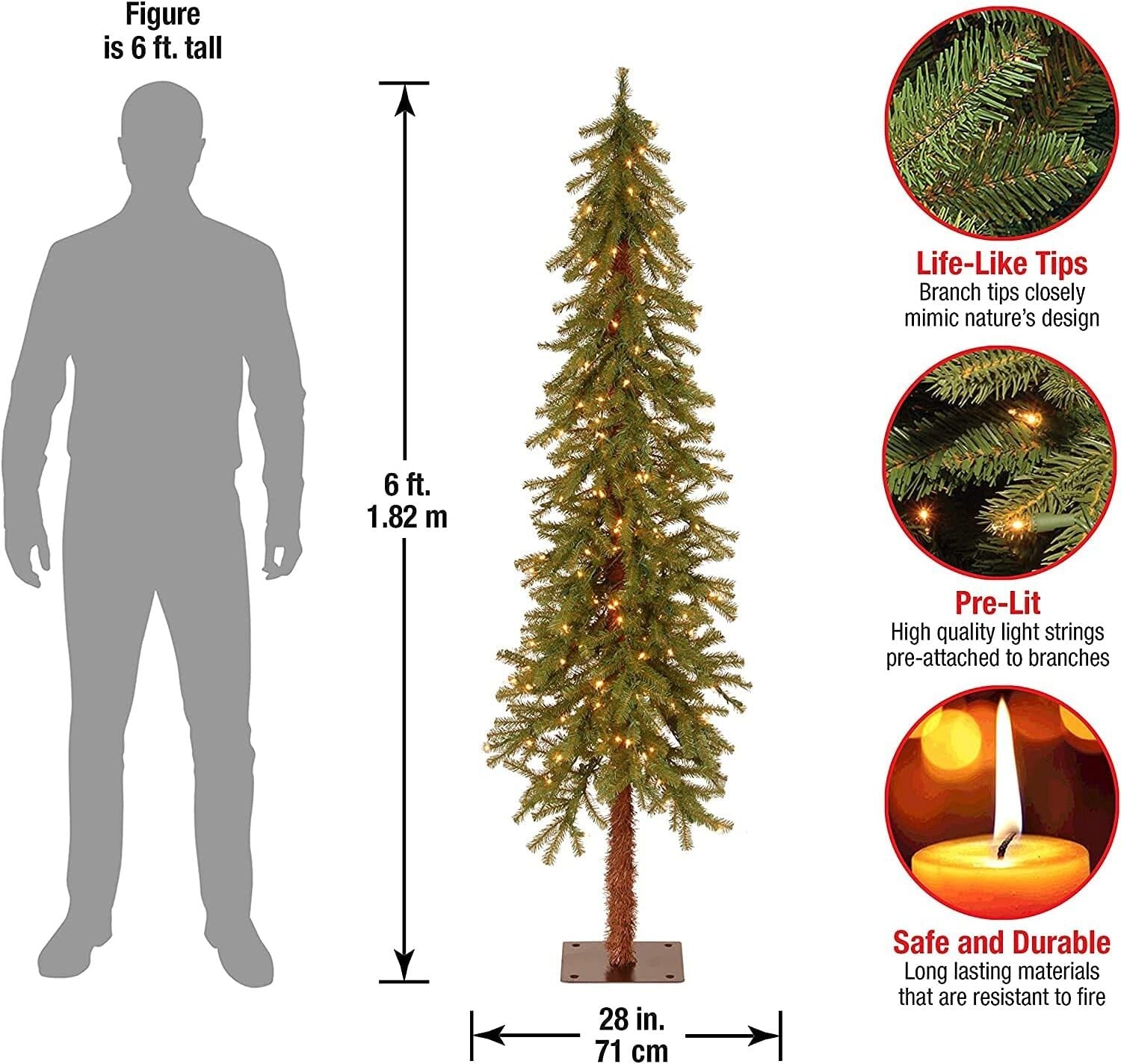 Full Bodied 6ft Artificial Christmas Tree with Realistic Branches and Lights