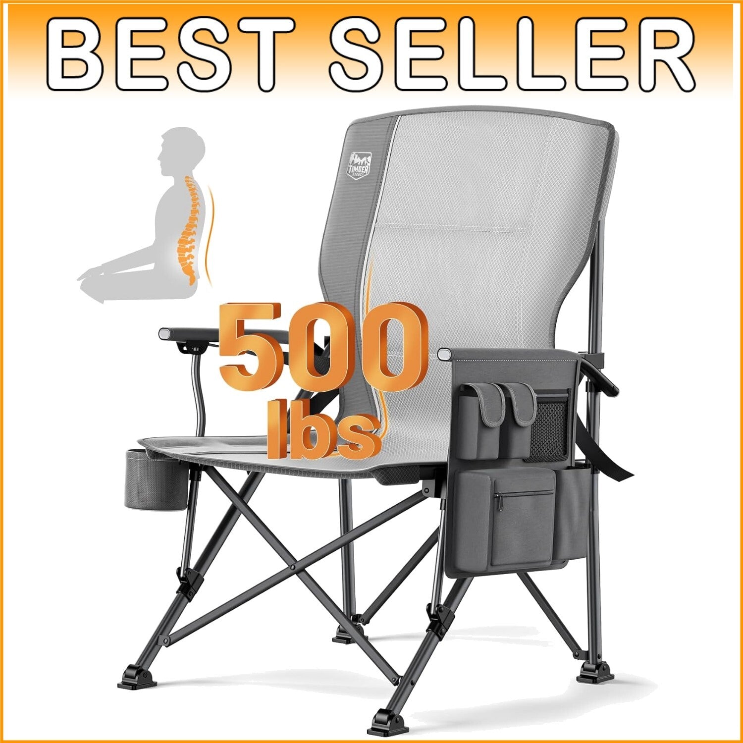 Lightweight Adjustable High Back Chair with Lumbar Support & Side Storage Pocket